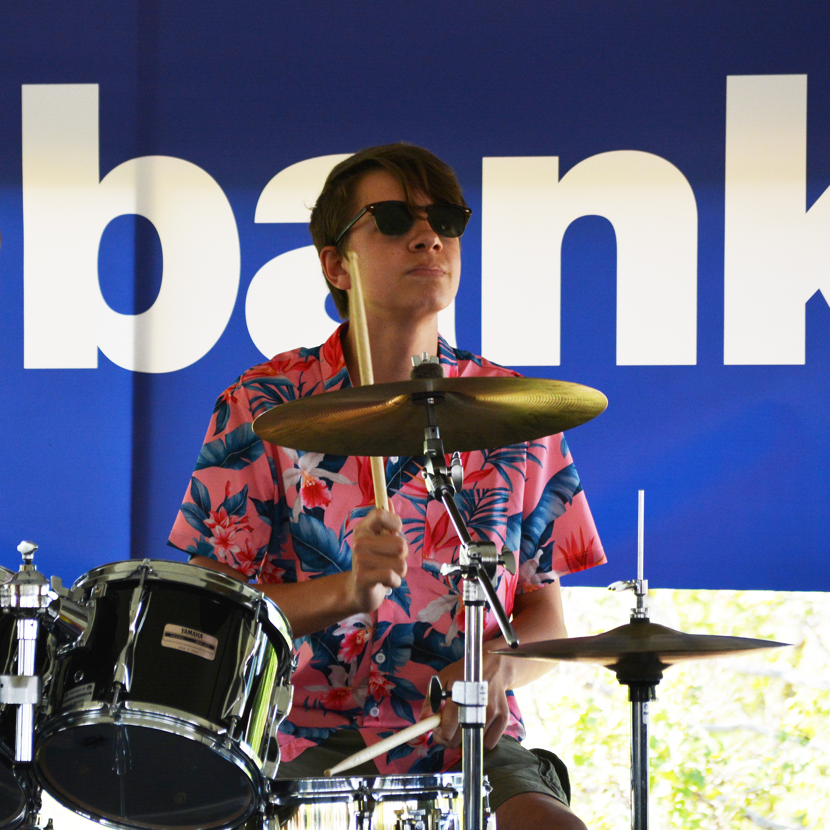 Max Bird playing drums with the Madcap Quartet